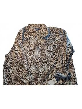 Chaps Tailored Fit No Iron Shirt 3X Leopard Print